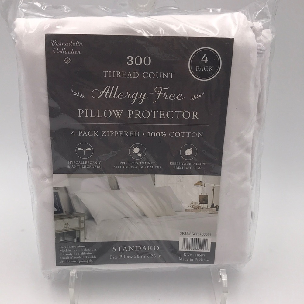 300 TC Allergy Free Cotton Standard Pillow Protector 4 Pack